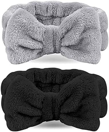 Amazon.com : Spa Headband – 2 Pack Bow Hair Band Women Facial Makeup Head Band Soft Coral Fleec... | Amazon (US)