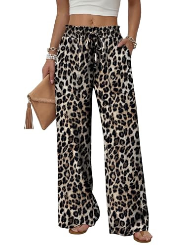 WIHOLL Women's Wide Leg Pants with Pockets Drawstring Loose Trousers Business Work Pants Summer B... | Amazon (US)
