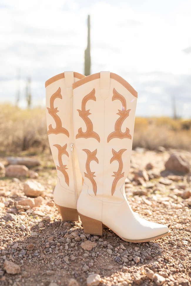 Adriana Beige Cowboy Boots | Pink Lily
