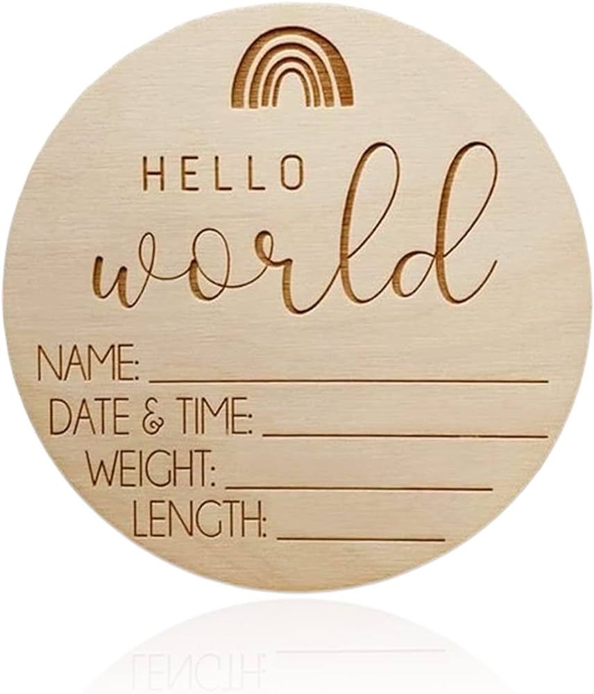 Rainbow Wooden Baby Announcement Sign - Hello World Newborn Gift - Share Baby's Birth Information... | Amazon (US)