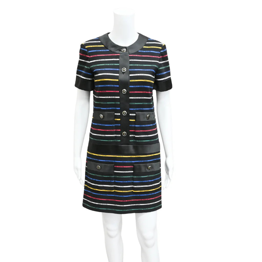 Multicolor Logo Stripe Knit Mini Dress S / BLK BLU YEL / Used | Clotheshorse Anonymous