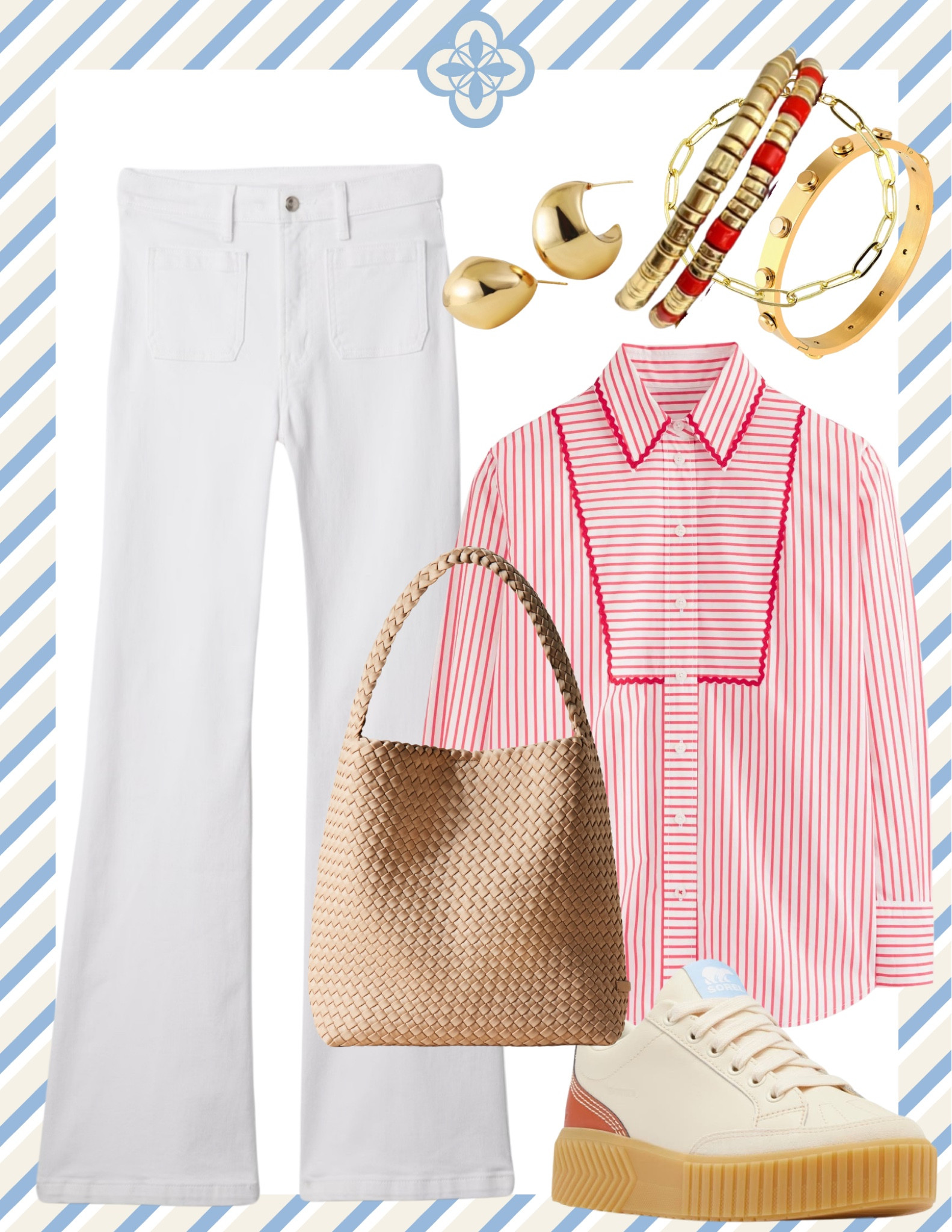 These white flared jeans have the cutest front pocket details.  They also are a soft and comfortable denim.
 The red striped shirt would look so cute with a front tuck and a pair of platform sneakers for Fall transitions.

#LTKSaleAlert #LTKOver40 #LTKStyleTip