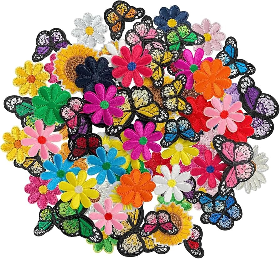 AXEN 42pcs Butterfly and Flower Iron on Patches, Flower Themed Patches Embroidered Applique for C... | Amazon (US)