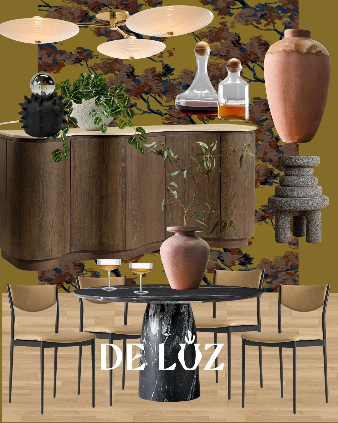 Dining room moment, same mood, just a little more intimate.

This is where everything softens but still holds its edge. The tones go warmer, the textures get heavier, and the contrast does the talking. That grounded stone base, the curved wood, the terracotta… it all plays into that quiet indulgence. 

It’s the kind of table where dinner turns into drinks, drinks turn into stories, and no one is in a rush to leave.

#DiningRoomDesign #MoodyInteriors

#LTKHome #LTKTravel #LTKmomlife