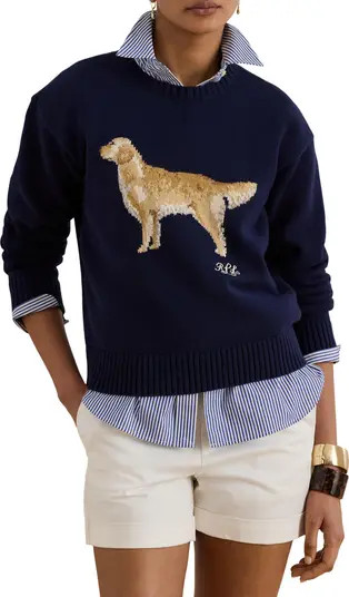 Golden Retriever Intarsia Cotton Sweater | Nordstrom