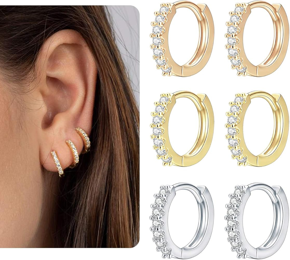 14k Gold/Silver/Rose Gold Plated Huggie Earrings CZ Small Huggie Hoop Earrings Dangle Drop Heart Spi | Amazon (US)