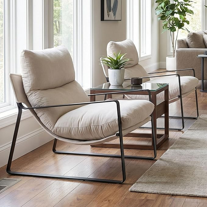 LukeAlon Modern Accent Armchairs Set of 2, Upholstered Soft Living Room Chairs with Metal Base Re... | Amazon (US)