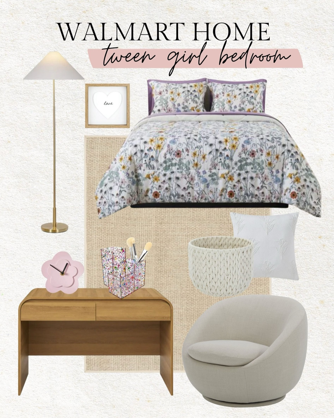 Tween girl bedroom 🫶🏼

Walmart home, teen girl bedroom, girl bedroom, daughter bedroom, floral bedding, white accent chair, teen desk, girls desk, floor lamp, teen girl wall art, girls bedroom rug, Walmart finds, Christine Andrew, Andrew home 

#LTKHome #LTKFindsUnder50 #LTKStyleTip