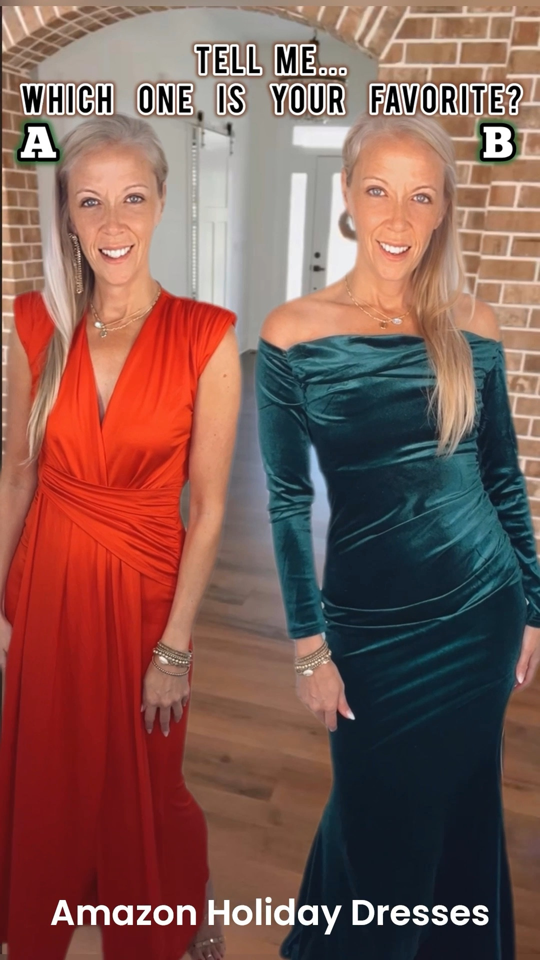Which one is your favorite?! A or B? 
—it’s a hard choice for me because I LOVE a good long red dress—but this long sleeve green velvet maxi dress is SO elegant and unique, right?! Hmmm decisions…

The good news…BOTH holiday dresses are under $50🤑🤑🤑

#amazonfashion #formaldresses #weddingguestdress #founditonamazon #partydresses #holidaydress #formaldress #velvetdresses #velvetdress #christmasdress #winterformal #holidaystyle

#LTKSeasonal #LTKWedding #LTKHoliday