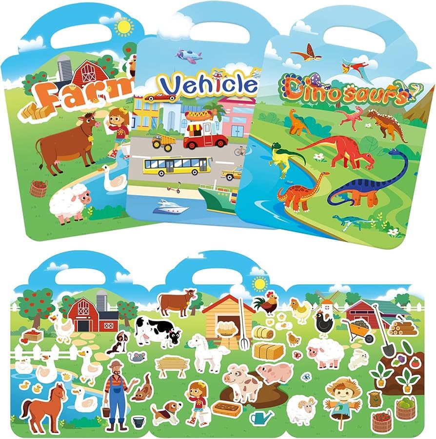 Sticker Books for Kids 2-4, Reusable Sticker Books for Toddlers 1 2 3 Dinosaurs, Car, Farm Theme ... | Amazon (CA)