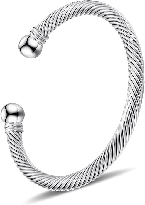 Stainless Steel Twisted Cable Wire Bracelets Adjustable Open Cuff Bangle Bracelet Vintage Jewelry... | Amazon (US)