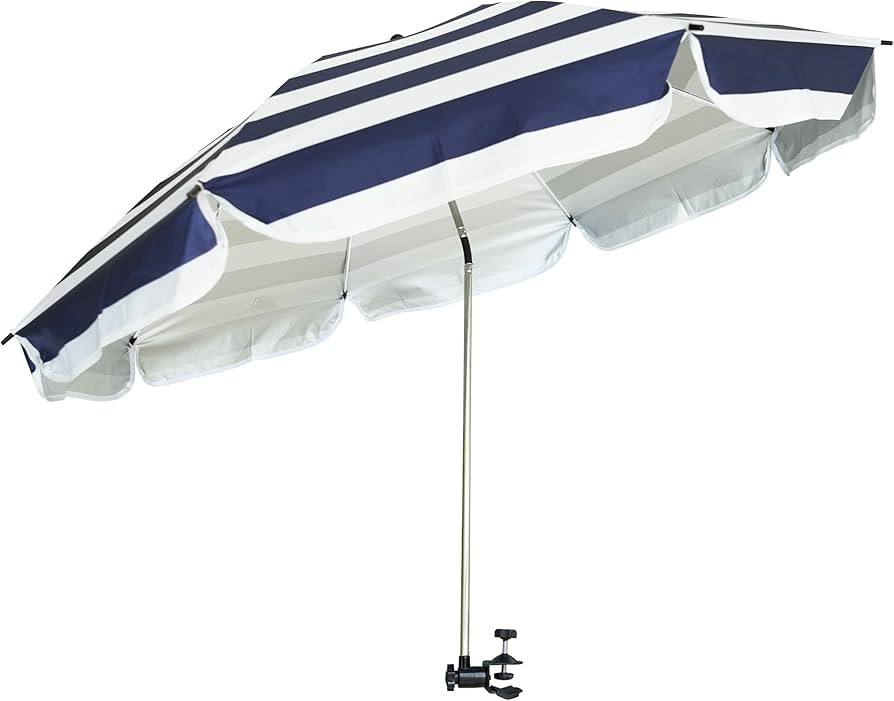 AMMSUN XL Chair Umbrella with Universal Clamp Adjustable 52 inches and 360-degree Swivel UPF 50+, Portable Clamp on Camping or Beach Chair, Stroller, Wheelchair, Golf cart, Stripe, Large-sized | Amazon (US)