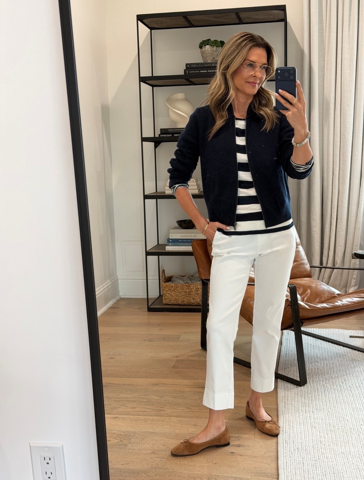 New Spring from J.Jill is so good!! I’m 5’6’’.
-Comfortable zip-front knit navy cardigan  TTS 
-Pants TTS wearing petite 
-Top size XS petite
Would recommend sizing down.

#LTKootd #LTKSeasonal #LTKOver40