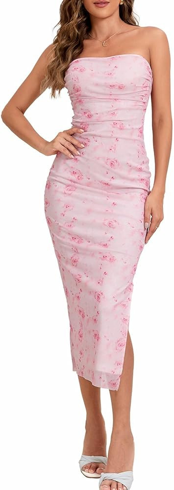 Milumia Women's Summer Tie Dye Strapeless Tube Dress Ruched Bodycon Maxi Dress | Amazon (US)
