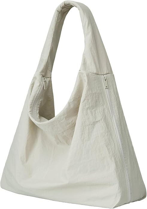 Large Hobo Shoulder Bag for Women Lightweight Nylon Tote Purse with Zipper Side Pockets Slouchy C... | Amazon (US)