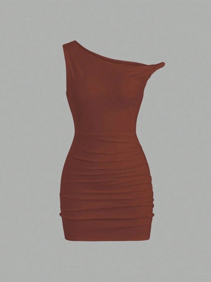 SHEIN MOOSTA Asymmetric One-Shoulder Sexy Bodycon Mini Dress | SHEIN
