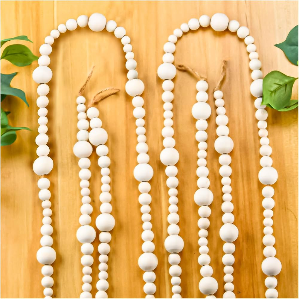 2PCS Wood Beads Garland Christmas, 14.4Feet Wooden Bead Garland for Christmas Tree Decoration, Ro... | Amazon (US)