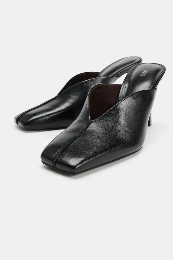 LEATHER MULE HEELED SHOES | Zara UK