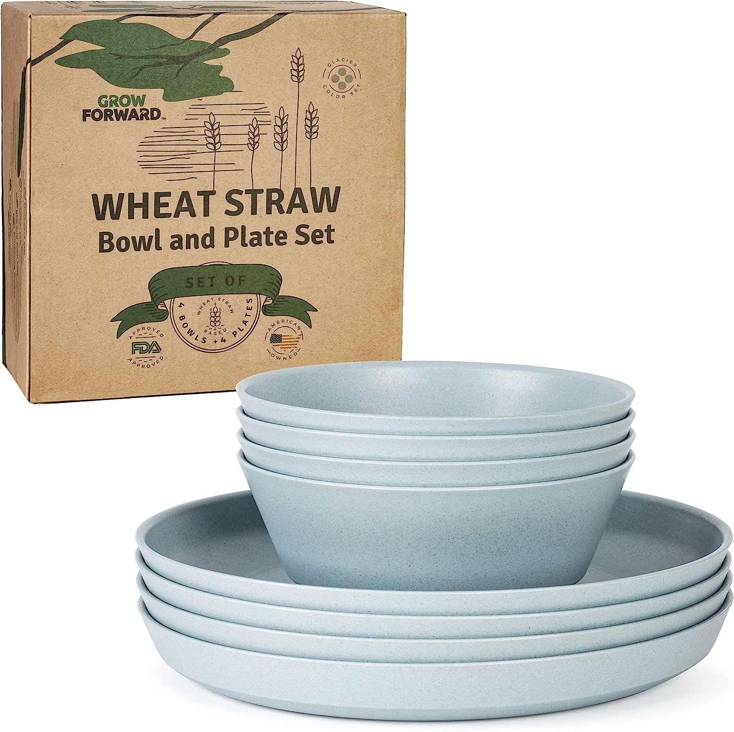 Grow Forward Premium Wheat Straw Dinnerware Sets - 8 Piece Unbreakable Microwave Safe Dishes - Re... | Amazon (US)