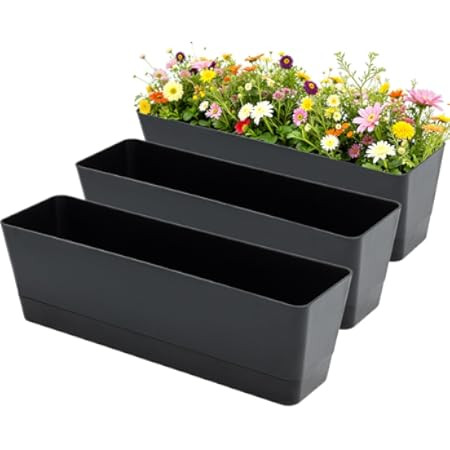 Outsunny Window Boxes Planters, 5 Pack 23 Inches Long Rectangular Flower Plant Pots for Indoor Outdoor Windowsill, Garden, Balcony, Lawn, Black | Amazon (CA)