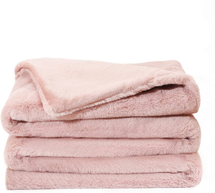 Lutoris Soft Faux Fur Throw Blanket (60"x 80") Pink Fuzzy Cozy Reversible Fleece Throw Blanket fo... | Amazon (US)