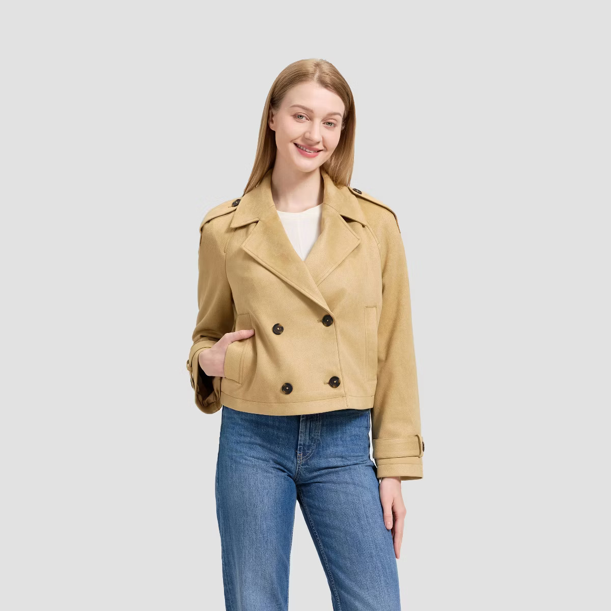Women's Faux Suede Cropped Trench Coat - Universal Thread™ | Target
