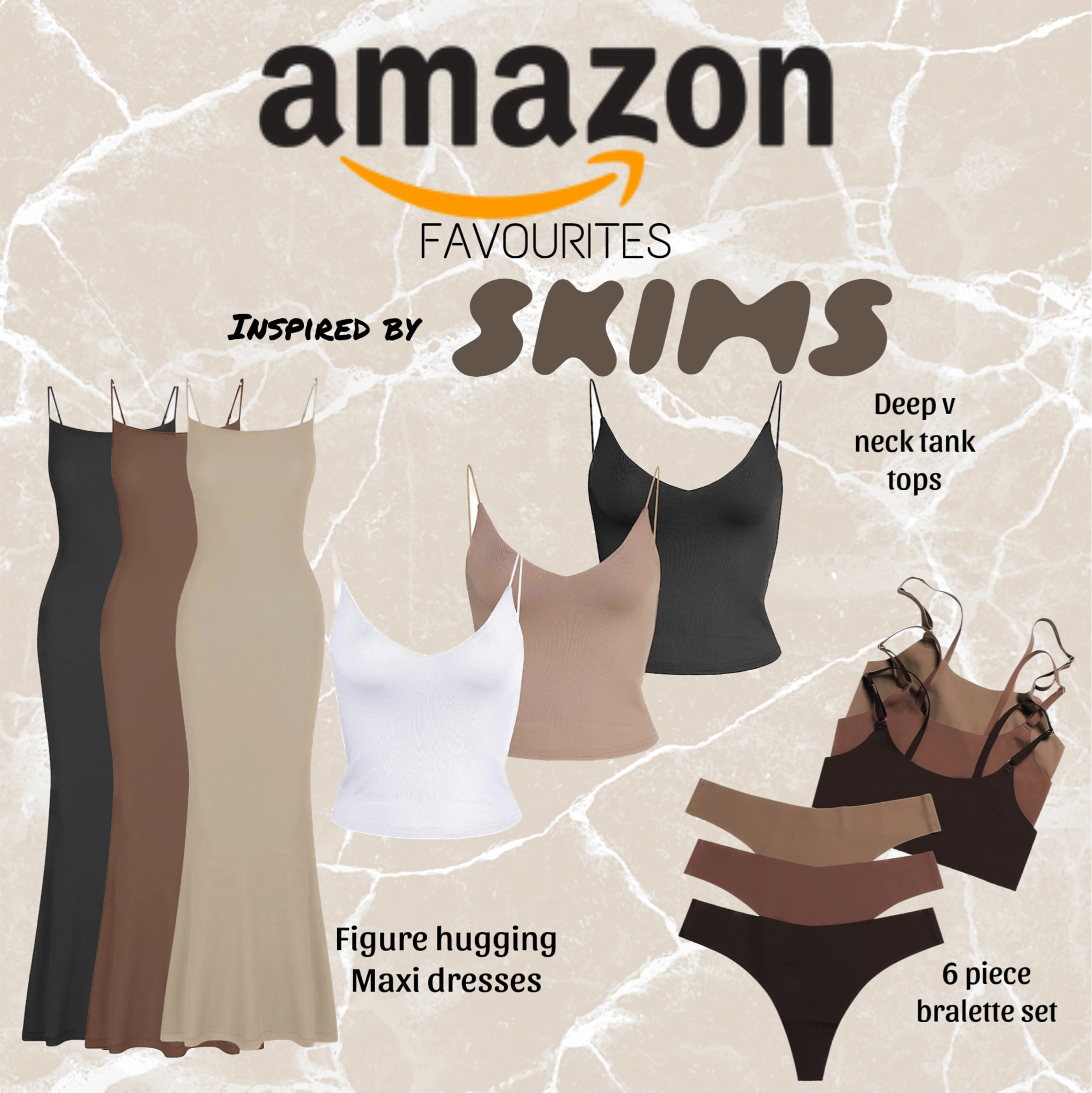 Amazon finds for skims dupes

Linked the Amazon items and Skims origin below. I wear the skims body under my Amazon dresses for an extra snatch! 