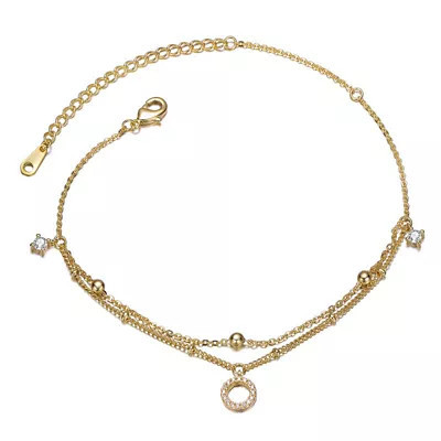 Rozzato Lab Created 14K Gold Plated with Clear Cubic Zirconia Statement Anklet | Belk