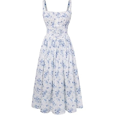 SCARLET DARKNESS Damen Sommer Kleid Boho Seitenschlitz Blumen Freizeitkleider Square Neck Corsage... | Amazon (DE)