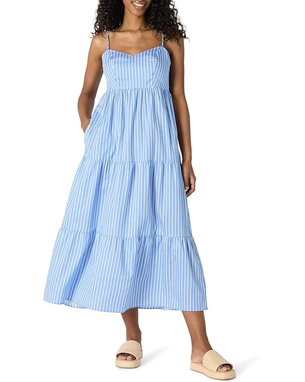 Amazon Essentials Women's Regular-Fit Cotton Sateen Thin Strap Tiered Maxi Dress | Amazon (US)
