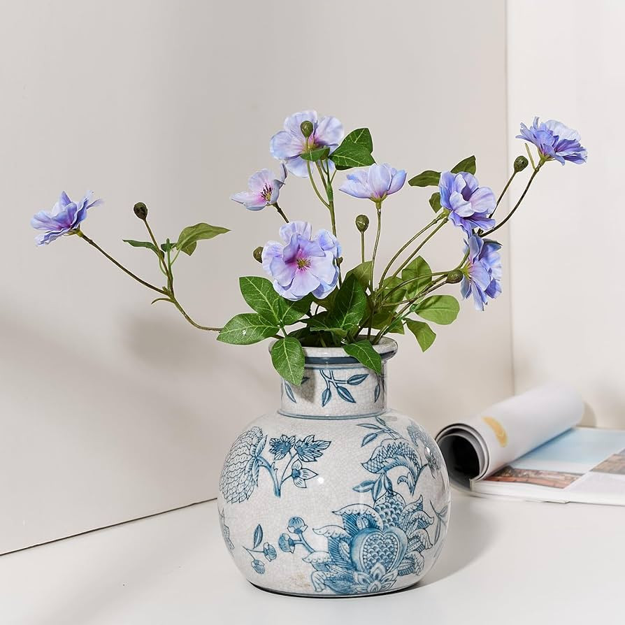 SIDUCAL Blue and White Vintage Vase | 6 Inch Ceramic Chinoiserie Floral | Retro Ice Cracked Blue ... | Amazon (US)