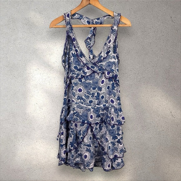 POUPETTE ST BARTH Yoana Ruffled Mini Dress In Navy Begonia Print Sz\u200e L NWT | Poshmark
