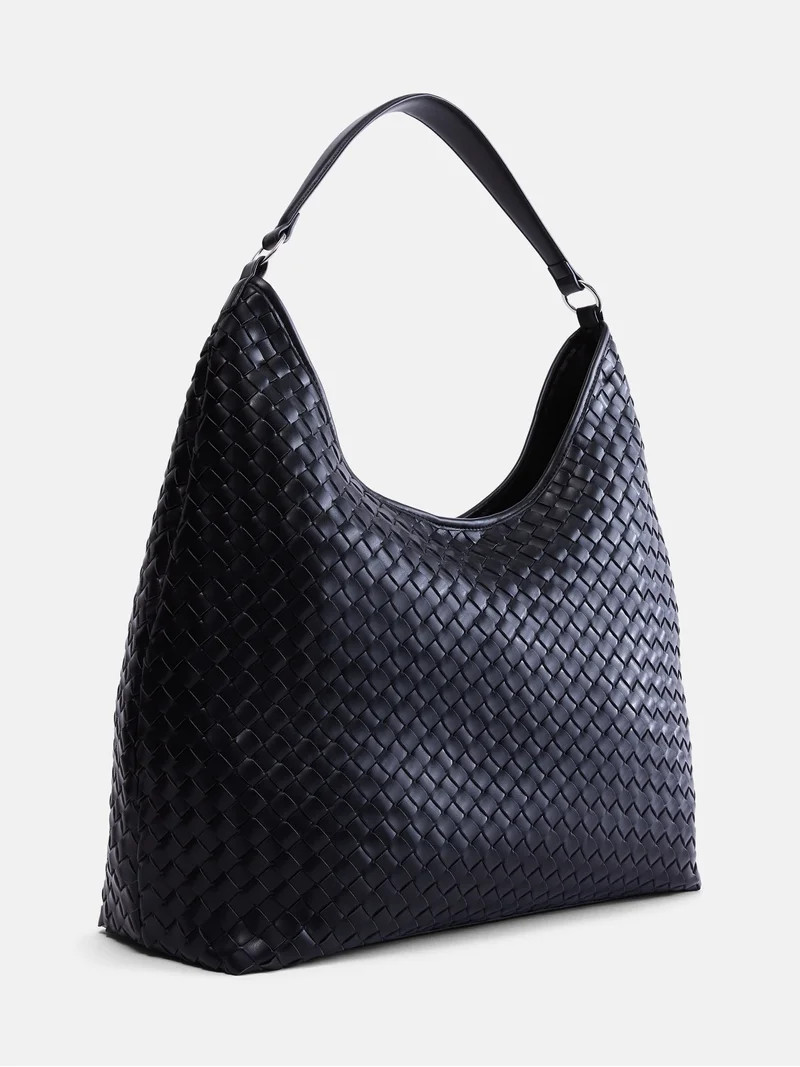 Scenario Women's Faux Leather Woven Hobo Shoulder Bag, Black | Walmart (US)