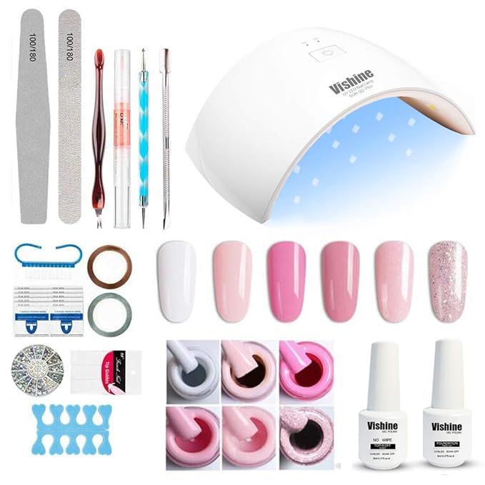 Gel Nail Polish Starter Kit - 6 Colors Gel Polish Set Base Top Coat, 36W LED Nail Dryer Lamp with... | Amazon (US)