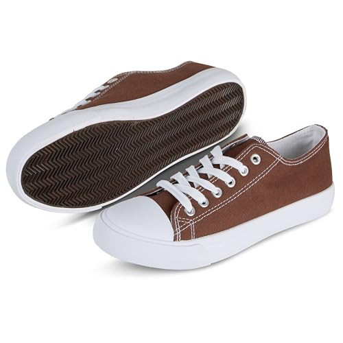 hello basics Canvas Shoes for Women Casual Low Top Brown Sneakers Fashion Womens Tennis Shoes, Brown, Size 7.5 | Amazon (US)