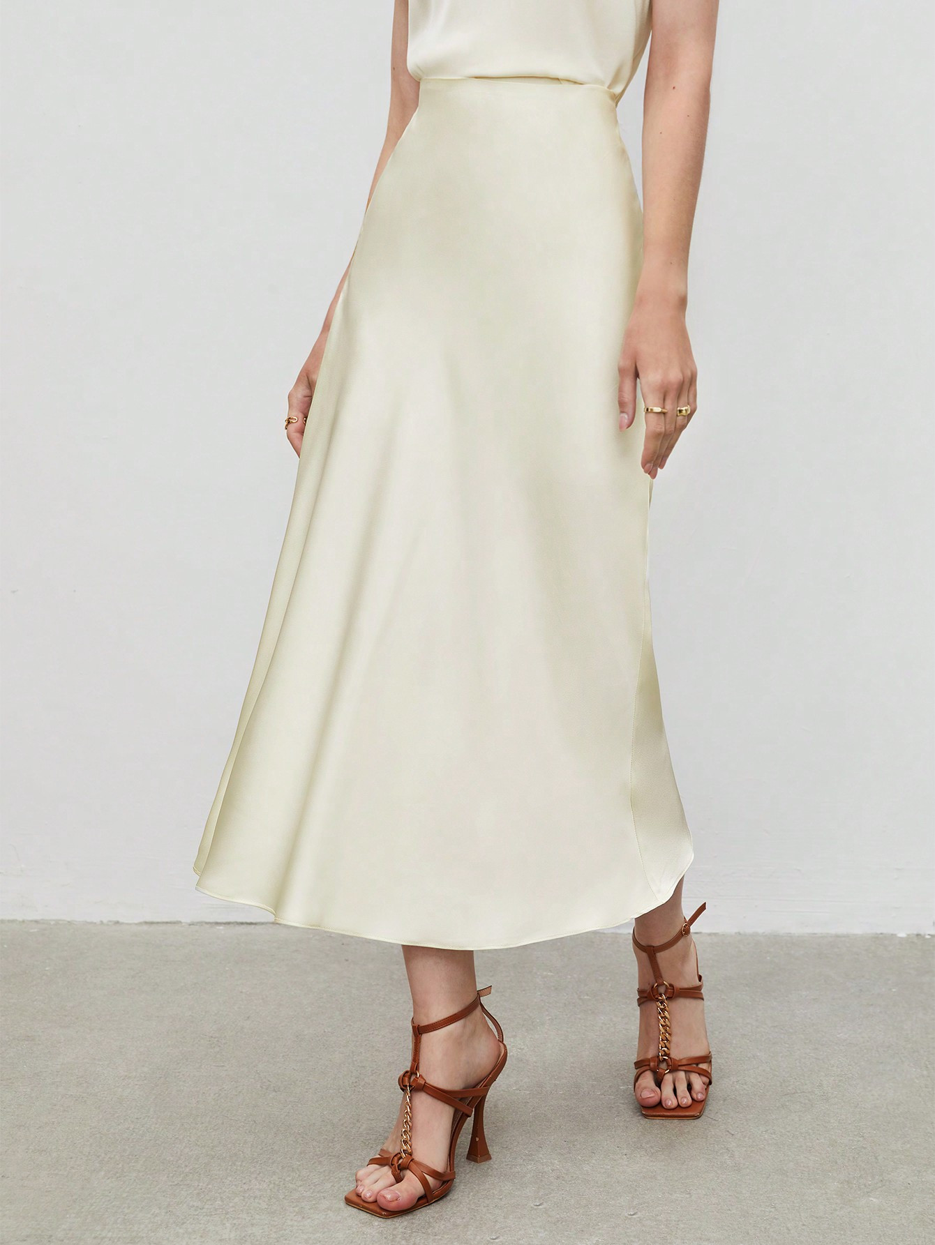 SHEIN BIZwear Solid High Waist Satin A-line Skirt | SHEIN