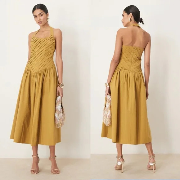 ASOS Mustard Halter Dress (Size 2) | Poshmark