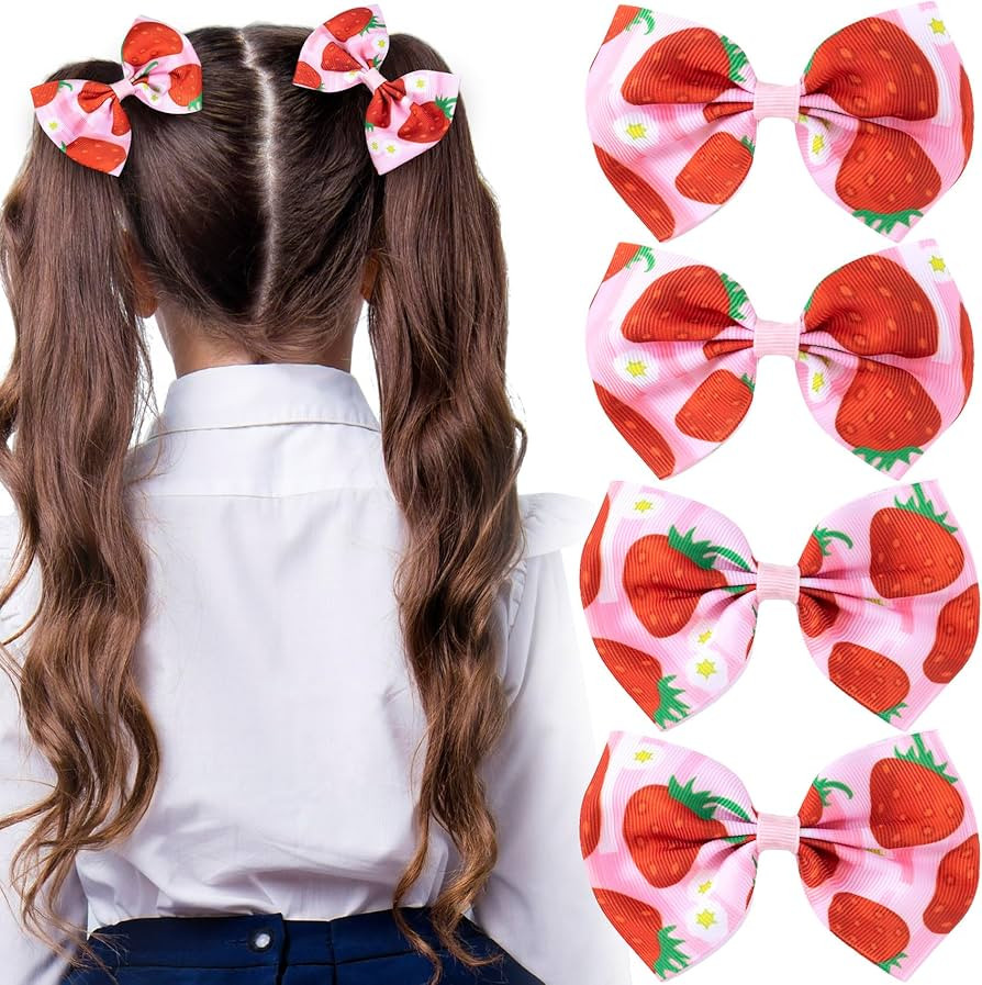 4 PCS Strawberry Bow Hair Clips Hair Snap Barrettes Cute Pink Fruit Strawberry Mermaid Valentine ... | Amazon (US)