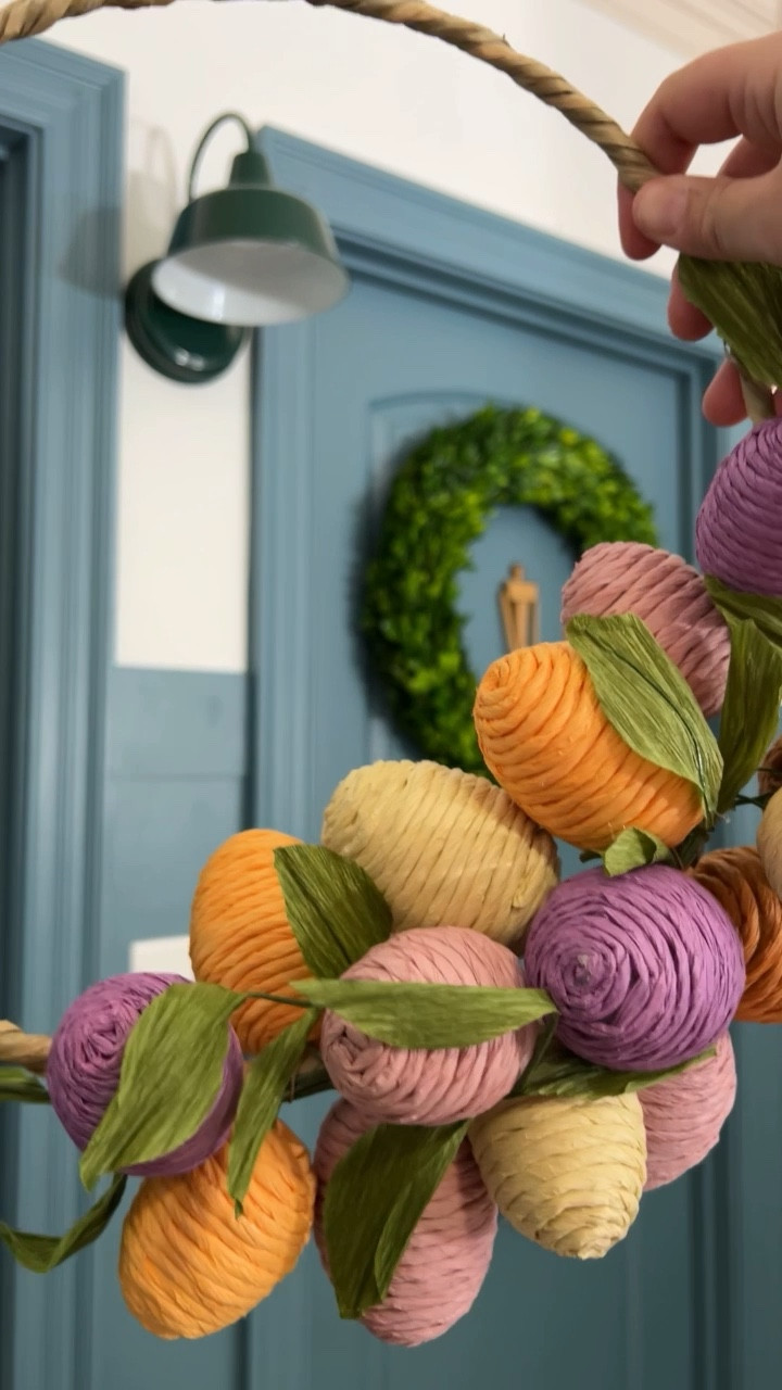 I decorate my girls’ bedroom doors for each season ❤️ So fun to add these affordable spring wreaths to some preserved boxwood wreath that we already had! I spray painted the mailbox gold on my own. Spring wreaths, Easter wreaths, mailbox, door knocker, gooseneck light, farmhouse light, egg wreath