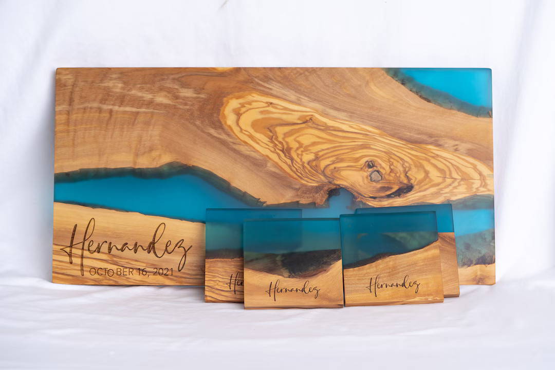 Olive Wood Board With Resin, Custom Rustic Charcuterie Board, Personalized Cheese Charcuterie Boa... | Etsy (US)