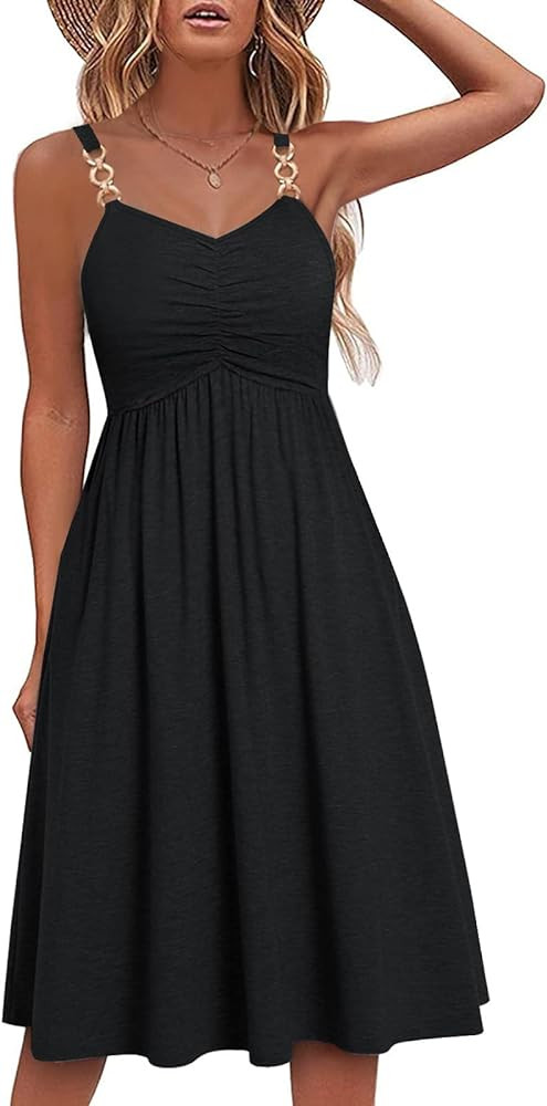 Summer Dresses for Women 2023 Floral Boho Sleeveless V Neck Spaghetti Strap A Line Casual Sundres... | Amazon (US)
