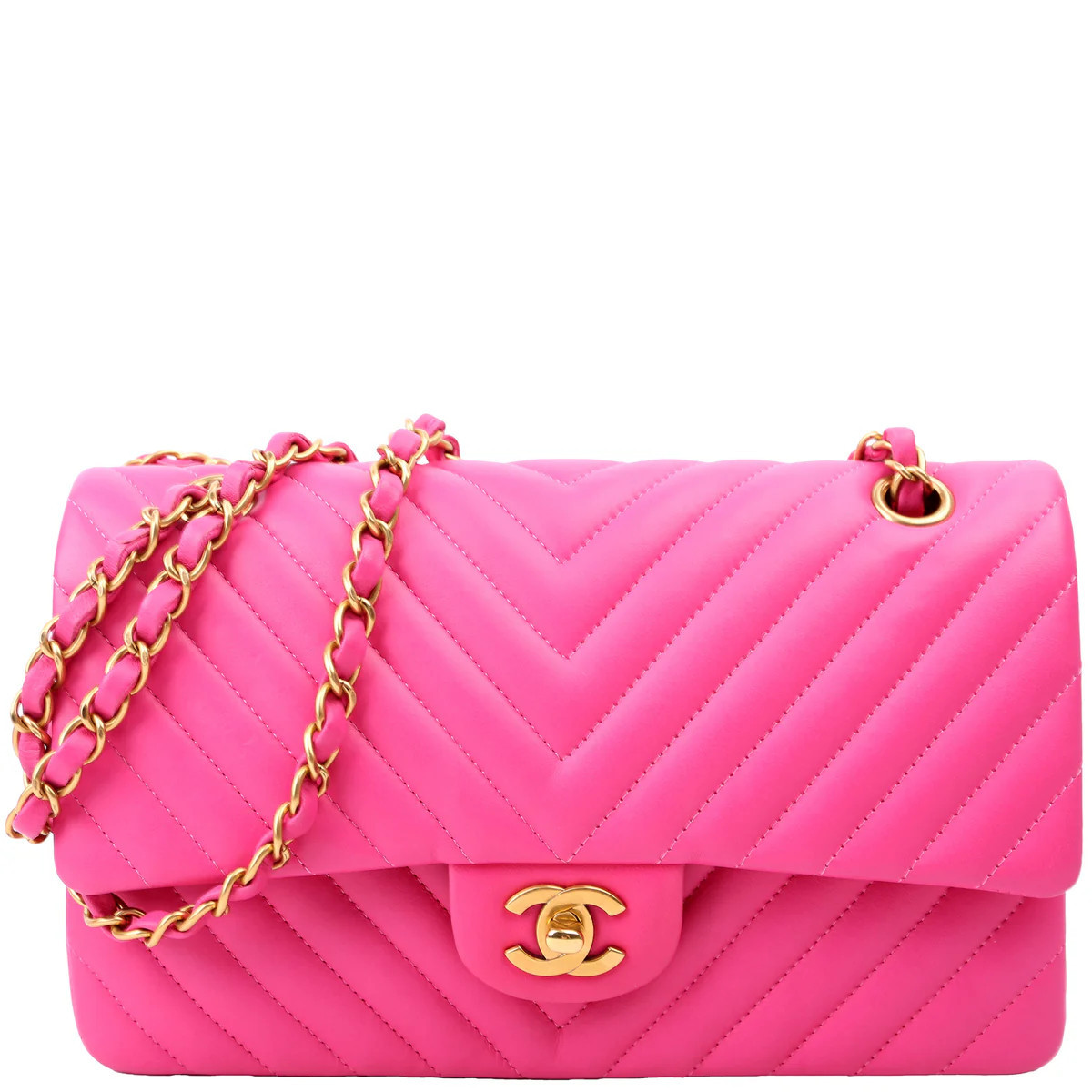 Classic Flap Medium Chevron Lambskin 21M Pink | Keeks Designer Handbags