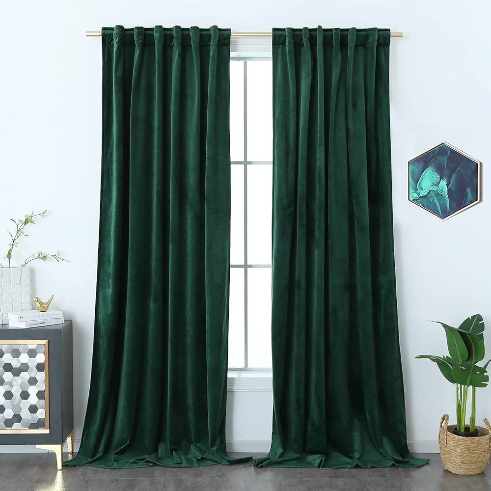 Timeper Green Velvet Curtains 84 inches Length - Room Darkening Classic Velvet Thermal Insulated ... | Amazon (US)