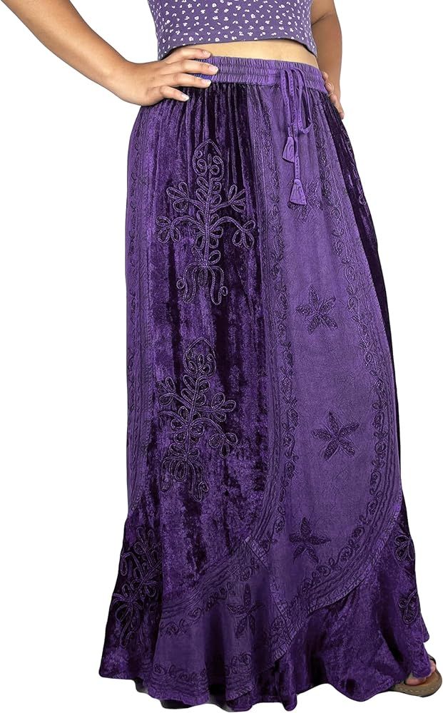 Agan Traders Women's Long Rayon Velvet High Waistband Boho Vintage Embroidered Maxi Skirt Regular... | Amazon (US)