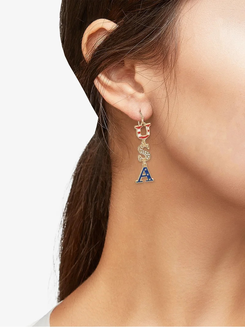 Way to Celebrate Americana USA Letter Drop Earrings - Walmart.com | Walmart (US)