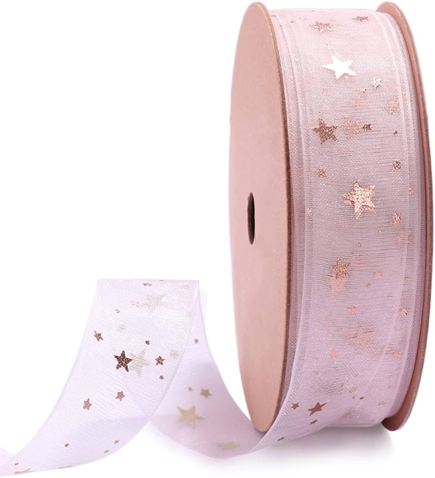 Pink Star Sheer Ribbon - Snow Yarn Ribbon for Mother's Day, Birthday - 3/4 inch x10 Yard | Amazon (US)