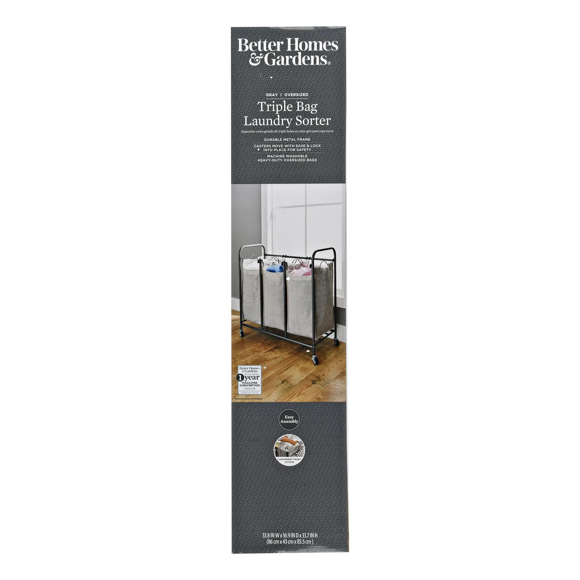 Better Homes & Gardens Oversized 3 Bag Wheeled Laundry Sorter | Walmart (US)