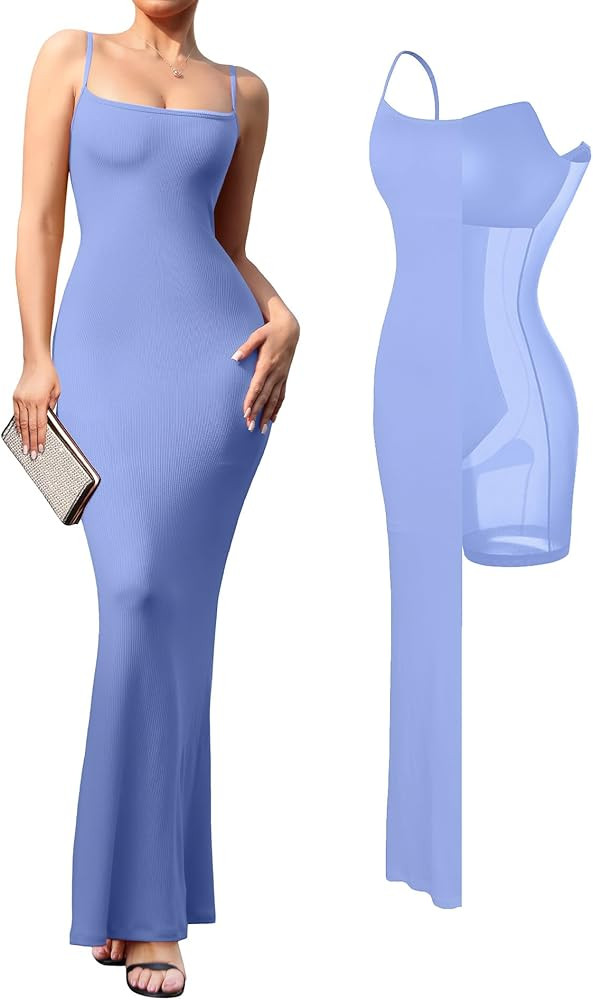 Popilush Summer Maxi Dress for Women - Cocktail Shapewear Dresses Built-in Bra Adjustable Straps ... | Amazon (US)