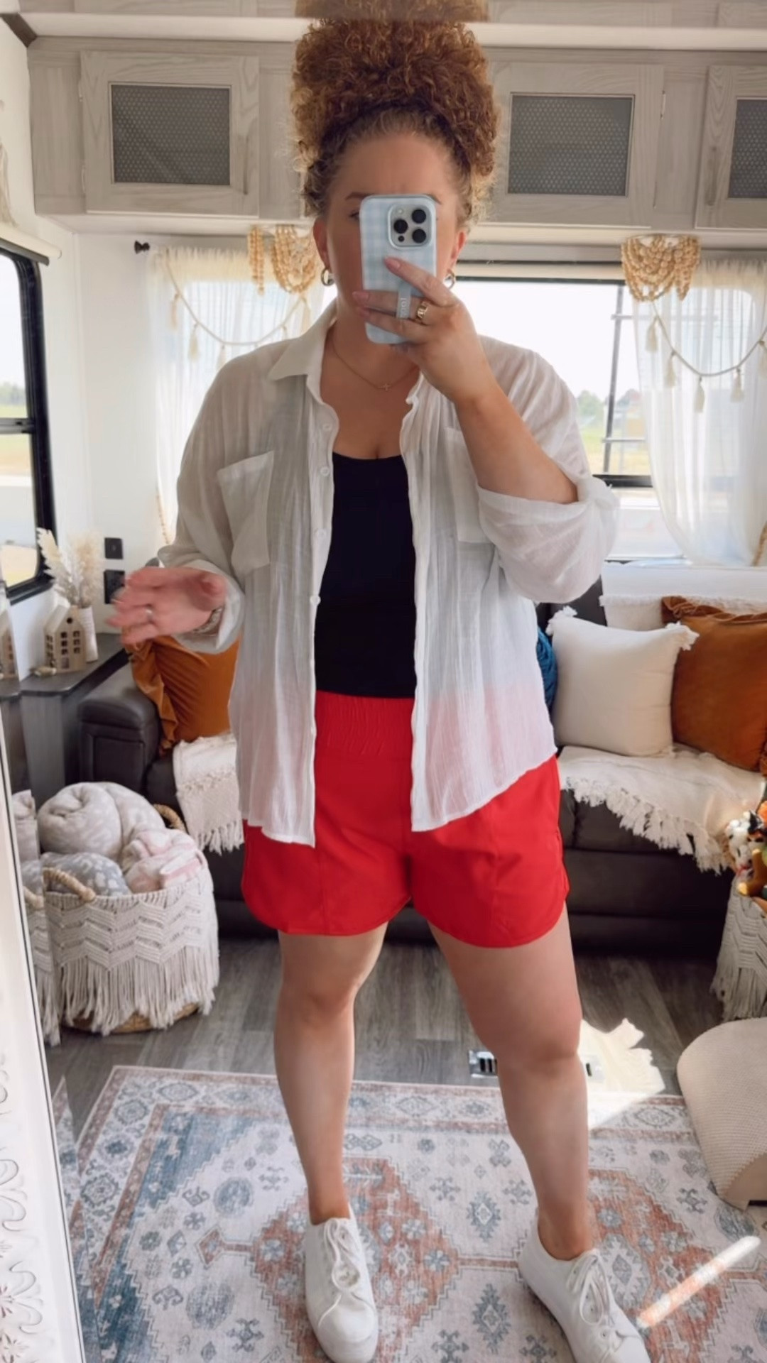 Effortless layers + comfy athletic pieces will always be my go to ✨ Linked this whole amazon look head to toe❤️ amazon fashion | amazon activewear | sporty chic | casual summer outfit | red athletic shorts | high waisted shorts | white button down | sheer button down shirt | built in bra tank | black tank top | platform sneakers | comfy casual outfit | lightweight summer layers | vacation outfit

#LTKootd #LTKgrwm #LTKdayinmylife
