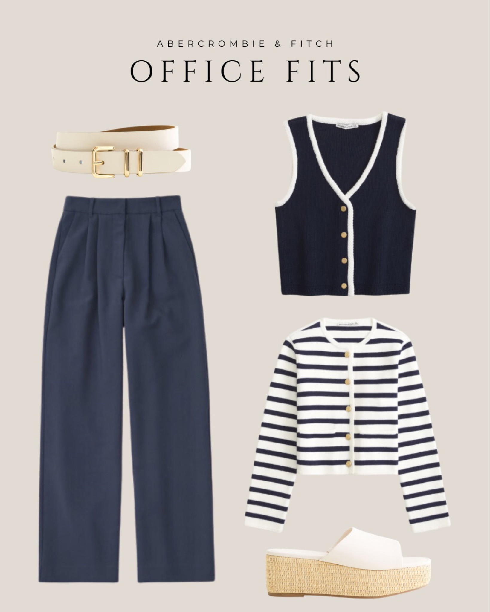 Abercrombie & Fitch | Office Outfit 

Neutral outfit, Abercrombie & Fitch, work clothes, women’s fashion, petite fashion, sweater vest, striped sweater, cream belt, outfit inspo, costal inspired, spring fashion

#LTKstyletip #LTKworkwear #LTKSeasonal